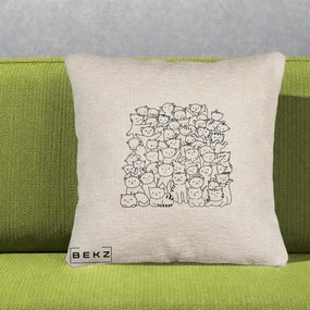 Perna Personalizata Many Cats Pattern Alb-Negru, 40x40 cm, Bej Canapea, Husa Detasabila, Perna Inclusa, BEKZ®