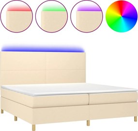 vidaXL Pat cu arcuri, saltea și LED, crem, 200x200 cm, textil