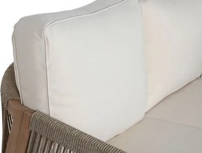 Set lounge exterior premium din lemn de acacia cu frânghie împletită, canapea, 2 fotolii și măsuță cu perne din stofă, „Capri”