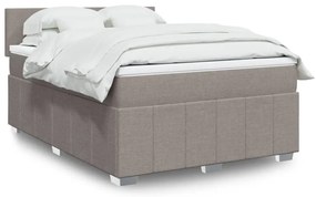 vidaXL Pat box spring cu saltea, gri taupe, 140x200 cm, textil