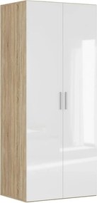 Dulap FLEX, stejar sonoma/alb lucios, PAL, cu 2 usi, 100x66x240 cm