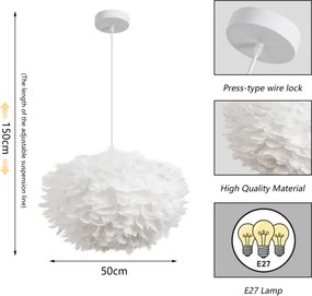 Brilagi - Lustră suspendată pe cablu FEATHER 3xE27/40W/230V Ø 50 cm albă