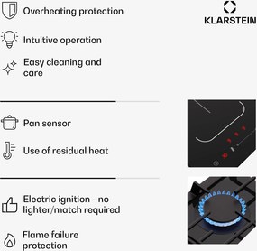 Klarstein MultiChef 5, plită cu inducție și gaz, 5 zone de gătit, 3 arzătoare cu gaz, 2 plite cu inducție, FlexZone