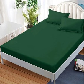 Cearsaf cu elastic  Bumbac FINET  180x200cm  2 fete de perne 50x70cm  Verde smarald