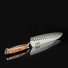 Gudaro - Cuțit de bucătărie Santoku din oțel Damasc FENG 7,5", cu 67 de straturi de oțel, lungime 18 cm