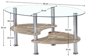 Masă de cafea Particolare (stejar sonoma + oțel + sticlă) . 1116436