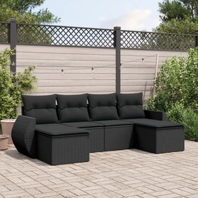 3221714 vidaXL Set mobilier de grădină cu perne, 6 piese, negru, poliratan