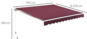 Copertina de Soare pentru Exterior Reglare cu Manivela, din Aluminiu si Poliester, 295x250cm, Rosu Inchis Outsunny | Aosom RO