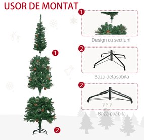 Pom de Craciun artificial 165cm cu ramuri realiste si 27 de conuri de pin, decor de Craciun, verde HOMCOM | Aosom RO