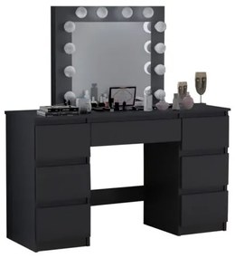 Masa de toaleta/machiaj, Artool, Vanessa, negru, cu oglinda si LED-uri, 130x43x143 cm