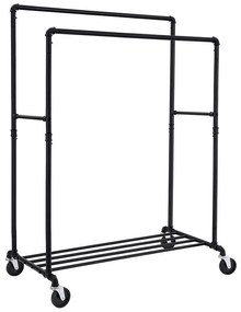 Suport pentru haine dublu pe roți, negru