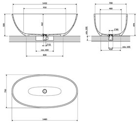 Omnires Shell M+ cada freestanding 148x75 cm ovala SHELL148WWDB