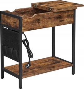 Masuta de colt cu cablu prelungitor si incarcatoare TAYLOR 60x31,5 cm, rustic maro