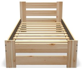 Expedo Pat din lemn masiv STUDY + somieră GRATIS, 140x200cm, natural/lac nu