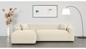 Colțar bej-crem cu tapițerie din catifea reiată (cu colț pe partea stângă, cu șezlong) Martin – Ropez