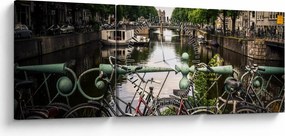 Tablou cu bicicleta în oraș (cu ceas) (90x30 cm)
