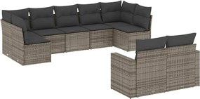 vidaXL Set canapele de grădină, 9 piese, cu perne, gri, poliratan