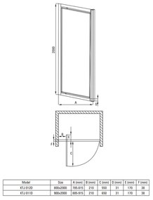 Usa sticla dus batanta 80x200 cm profil crom Deante Jasmin Plus 800x2000 mm