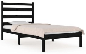 3103612 vidaXL Cadru de pat mic single, negru, 75x190 cm, lemn masiv de pin