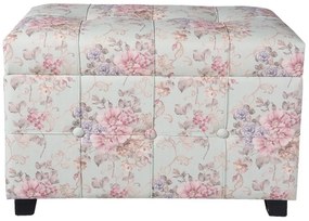 Pouf shabby chic, roz, cu imprimeu floral si spatiu de depozitare, 61x37x43 cm