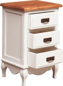 Noptiera, L45 36 H70 cm, alb antichizat natur, lemn masiv