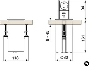 Priză încorporabilă în blat Tower GTV, 1 priză Schuko, USB A + C, alb, D:80 mm Aluminiu/Plastic, Alb, D:80 mm