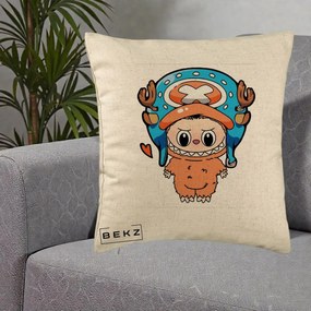 Perna Personalizata Labubu x Tony Tony Chopper, 40x40 cm, Bej, Husa Detasabila, Perna Inclusa, BEKZ®