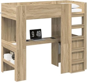 vidaXL Cadru de pat supraetajat cu birou Stejar Sonoma 90 x 190 cm