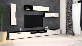 Living haaus Haga V20, Alb Lucios/Negru, MDF, L 360 cm