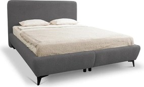 Pat matrimonial gri închis tapițat cu spațiu de depozitare cu somieră 140x200 cm Makapu – Makamii