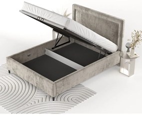 Pat matrimonial bej tapițat cu spațiu de depozitare cu somieră 160x200 cm Baleine – Maison de Rêve