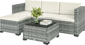 Outsunny Set mobilier grădină Polyrattan 5 piese, set lounge cu colțar, taburet, masă și perne pentru șezut și spate Gri+Cremeweiß | Aosom Romania