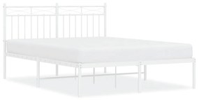 373739 vidaXL Cadru de pat metalic cu tăblie, alb, 135x190 cm
