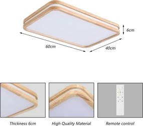 Brilagi - Corp de iluminat LED reglabil MOLINA SQUARE LED/54W/230V stejar 60x40 cm + telecomandă