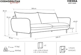 Canapea țesătură catifea Cosmopolitan Design Vienna, 230 cm, gri deschis