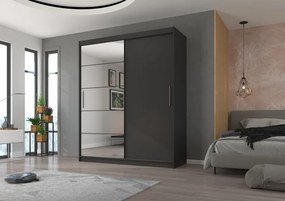 Dulap cu usi glisante si oglinda, 180x215 cm, Esti, ADRK Furniture (Culoare: Negru)