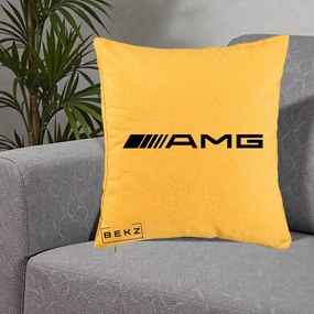 Perna Personalizata cu emblema Mercedes-AMG, 40x40 cm, Galben, Husa Detasabila, Perna Inclusa, BEKZ®