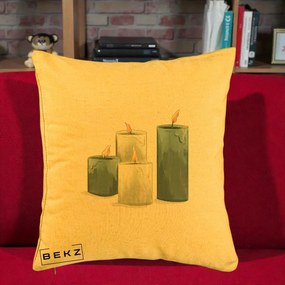 Perna Decorativa Lumanari Hygge Alb-Verde, 40x40 cm, Galben, Husa Detasabila, Perna Inclusa, BEKZ®