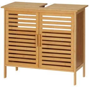 kleankin Mobila sub chiuvetă baie din bambus mobilier sub vasca 2 uși 66 x 29 x 61,5 cm | Aosom Romania