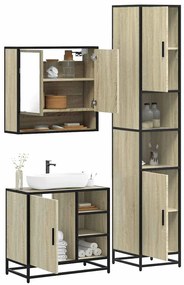 vidaXL Set mobilier de baie, 3 piese, stejar sonoma, lemn prelucrat