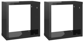 807019 vidaXL Rafturi de perete cub 2 buc. negru extralucios 30x15x30 cm
