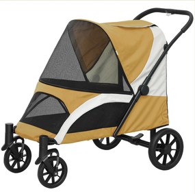 PawHut Cărucior pentru câini, cărucior pliabil pentru câini mari, cărucior pentru animale cu 4 roți, lese de siguranță, frâne, maro | Aosom Romania