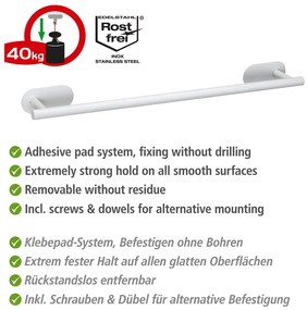 Suport pentru prosoape alb autoadeziv din oțel inoxidabil Orea Uno – Wenko
