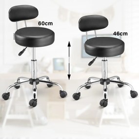 Casaria Taburet pe roți cu spătar ROLAND, Ø35cm, negru