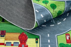 BAMBINO 9028 covor lavabil Oraș, străzi pentru copii anti-alunecare - verde / gri