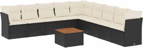 vidaXL Set canapele de grădină cu perne, 10 piese, negru, poliratan