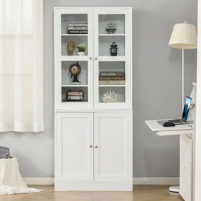 HOMCOM Mobilier de Bibliotecă cu 2 Dulapuri, Rafturi și Uși din Sticlă Alb | Aosom Romania