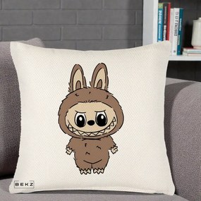Perna Personalizata Labubu Maro Natural Solo, 40x40 cm, Crem Reliefat, Husa Detasabila, Perna Inclusa, BEKZ®