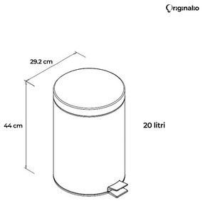 Coș de gunoi (20 Litri), cu Pedală, Găleată detașabilă, Mâner și Capac batant (Anti-mirosuri), Oțel inoxidabil + Polipropilenă, 29.2 x 44 cm, Argintiu + Negru