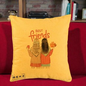 Cadou pentru Prieteni - Perna Personalizata Best Friends Toamna, 40x40 cm, Galben, Husa Detasabila, Perna Inclusa, BEKZ®